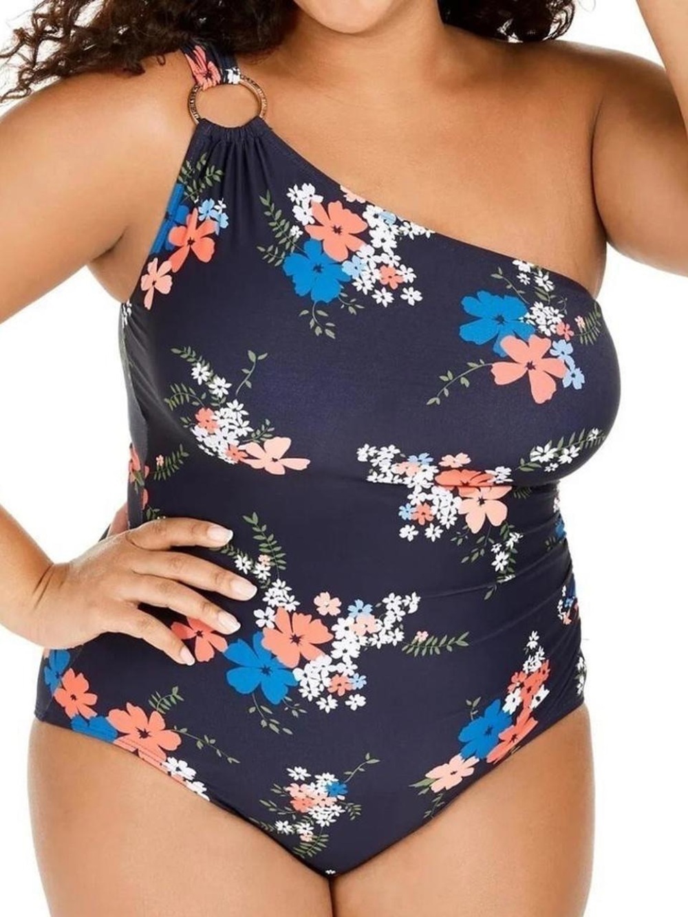 NWT Michael Kors New Navy One Shoulder Underwire One Piece Swimsuit